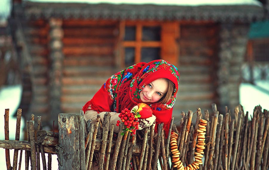 Sexy girl Women in Slavic costumes in San Marino